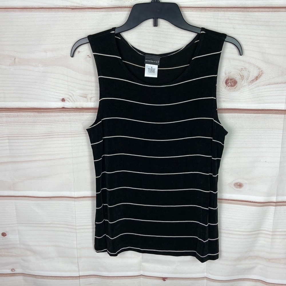 Citiknits Top Womens S Black Stripe Tank Scoop Neck Sleeveless Wrinkle Resistant
